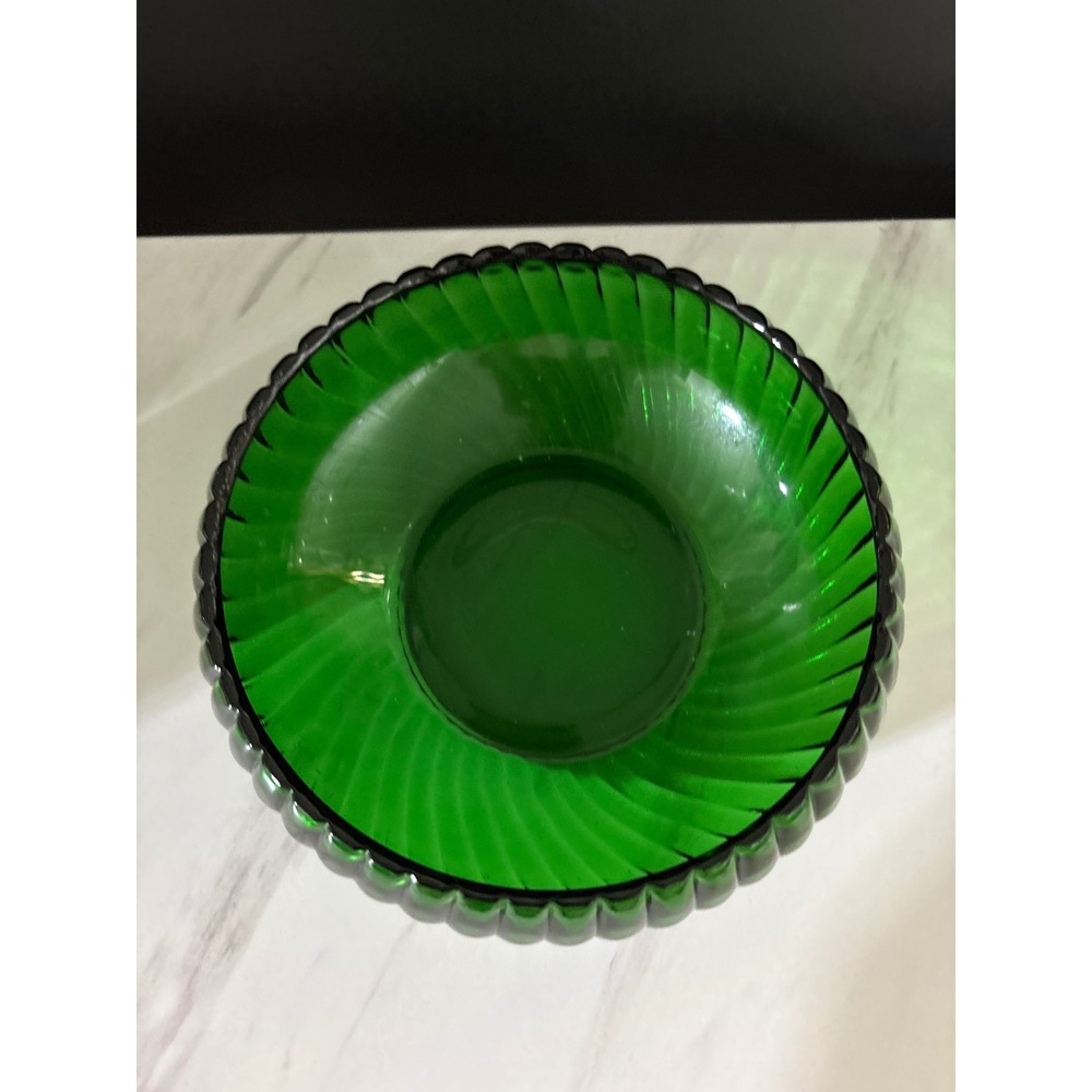 1950s Emerald‎ Green Diamond Swirl Glass Serving Bowl Anchor - Picture 2 of 5